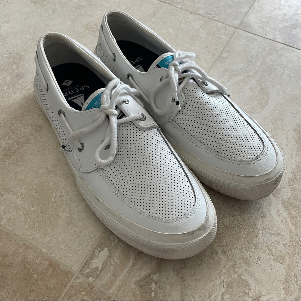 Sperry Men's Soletide 2-Eye Perforated White Boat Shoes